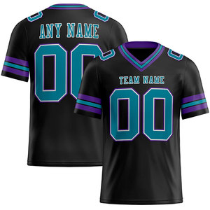 Custom Eco-Friendly American Football Jersey <b>Men</b> <b>Black</b> Teal for V-Neck Short Sleeve Moisture Wicking Four-Way Stretch - Product Image 1