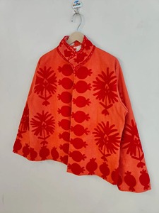 Chinese Style Mandarin Collar <b>Red</b> Floral Printed Short Coat Full Sleeve Casual Outerwear Autumn Wear Adults 100% Polyester - Product Image 4