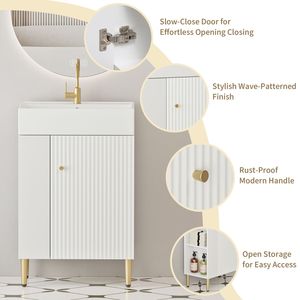 Mobile bagno con ripiano aperto da 21,6 pollici, anta a chiusura ammortizzata e lavabo in ceramica - Armadietto contenitore per guardaroba - Orientamento lato sinistro - Product Image 5