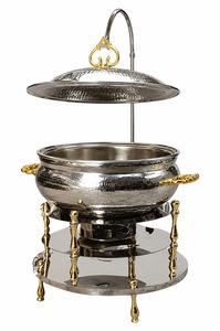 Calentador de Comida Tipo Buffet Esférico Zafiron CrownSphere, Diseño Real de Lujo, Acero Inoxidable Dorado, Base Martillada con Adornos - Product Image 3