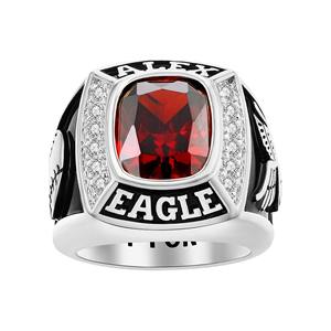 Anillo de Plata de Ley 925 para Hombre con Piedra de Nacimiento en Forma de Cojín, Personalizado, Anillo de Colegio o Universidad - Product Image 1