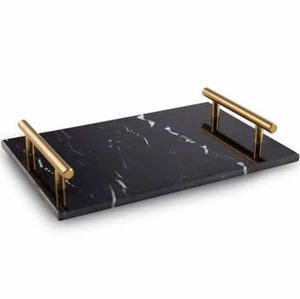 Bandeja de Servicio Decorativa Negra, Rectangular y Brillante, con Asas Texturizadas con Ramas Doradas, para Decoración de Hogar y Hostelería de Lujo - Product Image 3