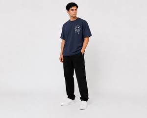 Camiseta de Manga Corta Azul Marino para Hombre, con Estampado de Sonrisa Blanca en la Parte Delantera, Corte Holgado, Informal, Ecológica, Transpirable, de Algodón Jersey - Product Image 1