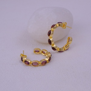 Handmade February Birthstone Hoop <b>Earrings</b> Gold-Plated <b>Amethyst</b> Quartz Fashion <b>Earrings</b> Jewelry for Women - Product Image 3
