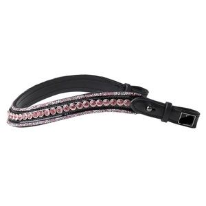 Diadema de cuero para caballo con cristales rosas de lujo, diseño de onda con diamantes, acolchada, cómoda y suave, en todos los tamaños y colores personalizados. - Product Image 1