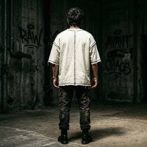 Camiseta Oversize Personalizada para Hombre, Algodón Pesado, Costuras Expuestas, Bajo Deshilachado, Estilo Urbano, Camisetas Lisas - Product Image 5