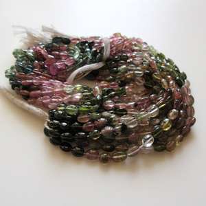 ลูกปัดทัวร์มาลีนสีชมพูเขียวธรรมชาติทรงรี เรียบเนียน รูปทรงแตงโม พลอยทัวร์มาลีนหลากสี ร้อยเป็นเส้น หินเม็ดเดี่ยว - Product Image 2