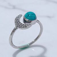 Bague ajustable ouverte en argent sterling 925, design soleil et lune tendance, pierre turquoise, bague de mariage superposée soleil et lune pour homme et femme