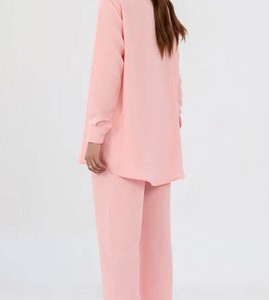 Women's Pink Oxford Cotton Long Sleeve Shirt <b>Set</b> With Turn-down Collar And Button Closure Regular Fit Casual Wear - Product Image 6