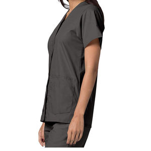Women <b>Scrub</b> <b>Tops</b> V-Neck Short Sleeve Dark Gray Cotton Polyester Woven Hospital Uniform Blouse for Medical Professionals - Product Image 6