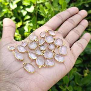 Connecteur de breloque cabochon ovale naturel en laiton massif plaqué or, composants de bijoux de tailles variées - Product Image 2