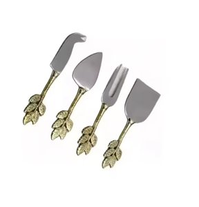 Silver Gold Plated Luxury Kitchenware Spreader Set Stainless Steel Blade Dishwasher <b>Safe</b> Cheese Butter Knife Leaf Design - Product Image 1