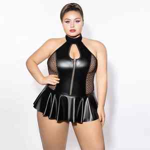 Lingerie en cuir PU de haute qualité, grande taille, robe de nuit grande taille, lingerie sexy exotique pour femmes rondes, vêtements de club en cuir - Product Image 5