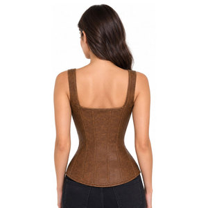 Corsé de cuero marrón para mujer con cremallera y espalda con cordones, diseño moldeador firme, corsé moldeador de abdomen. - Product Image 3