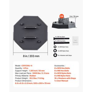 Set di 4 Cuscinetti Livellanti per Camper, Capacità 5000 Libbre, Stabilizzatori in Gomma per Rimorchi, Ampia Superficie, Accessori per Martinetti Standard - Product Image 4