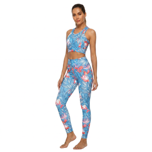 Print Solid Lace Yoga Set High Waist <b>Leggings</b> <b>Crop</b> Two Piece Activewear Front Logo Breathable Eco-Friendly Workout Wear - Product Image 3