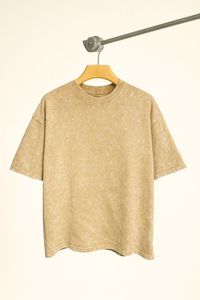 T-shirt Homme Oversize Marron 100% Coton Manches Courtes Col Rond Décontracté Sergé Tricoté Uni Respirant - Product Image 2