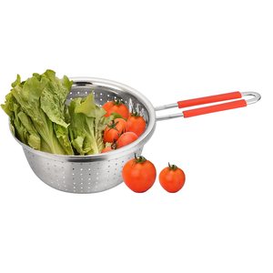 Passoire en acier inoxydable perforée avec long manche rouge, tamis pour pâtes, nouilles et spaghetti de cuisine - Product Image 6
