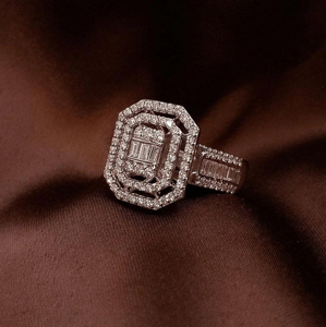 Emerald Cut Diamond <b>Cocktail</b> <b>Ring</b> Women 18K Solid <b>Gold</b> Geometric Luxury Engagement <b>Ring</b> - Product Image 1