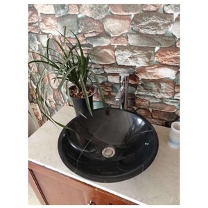 Lavabo da bagno in pietra naturale Nero lucido a superficie solida Nero marmo Nero lavabo in pietra - Product Image 1