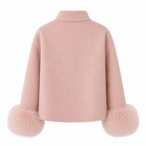 Pink Wool Blend Jacket With Fur Trim Collar And Cuffs Winter Short <b>Coat</b> For Women Elegant Style - Product Image 4