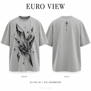 Camiseta Extra Grande para Hombre Euro View, 100% Algodón Jersey 200g, Gris con Estampado Digital Geométrico, Estilo Urbano, Manga Corta, Cuello Redondo - Product Image 1