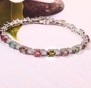 Pulsera de tenis de turmalina multicolor con gemas, plata de ley 925 chapada en oro, lujo elegante certificado, regalo de joyería para mujer - Product Image 4