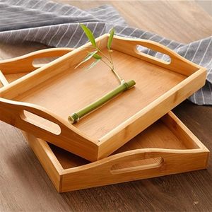 Natural Bamboo Wooden Nesting Serving Trays | <b>Decorative</b> Butler Tray with Easy-Grip Cutout Handles for <b>Kitchen</b>, Living Room, and - Product Image 1