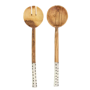 Juego de servidores de ensalada de madera natural, cuchara y tenedor grandes hechos a mano para cocina ecológica antiadherente con mangos anchos - Product Image 4