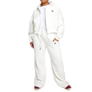 Conjunto Premium de Sudadera Corta con Cremallera y Pantalones Deportivos Anchos de Felpa 100% Algodón, con Logotipo Personalizado, Chándal para Mujer para Producción al por Mayor OEM ODM - Product Image 2