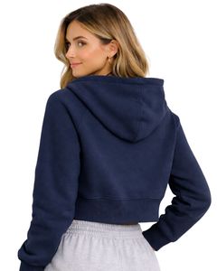 Sudadera Corta con Cremallera para Mujer, Manga Larga, Informal, de Felpa Suave, Estilo Urbano, Color Azul Marino, Moda Otoño Invierno - Product Image 2