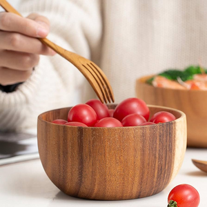 Tazón de Postre de Madera de Acacia, Plato para Postre, Tazón para Desayuno, Ensaladas y Bocadillos, Tazón de Postre de Madera con Logotipo Personalizado - Product Image 1