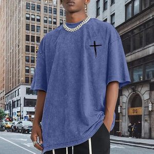 Camiseta Oversize para Hombre con Estampado Gráfico Versículo Bíblico Religioso, Lavado Ácido, 100% Algodón 240 GSM, Corte Holgado, OEM Personalizado al por Mayor - Product Image 2