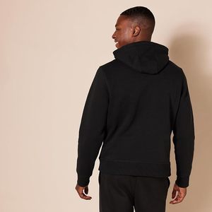 Sudadera con Capucha Negra para Hombre, Corte Regular, Felpa, Color Sólido, Informal, para Otoño, con Bolsillos, Diseño de Punto, Algodón - Product Image 4