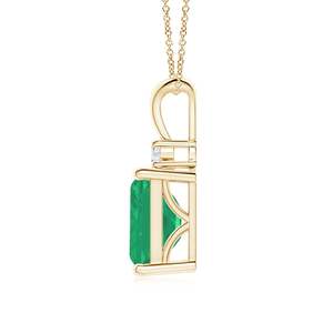 14K <b>Gold</b> 9*7MM Emerald-Cut IGI Certified 2.25Ctw Green Emerald Solitaire <b>Pendant</b> with 0.07Ct Round Diamond Handmade Fine Jewelry - Product Image 2