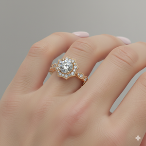 Anillo de Compromiso Vintage con Halo Octagonal Chapado en Oro Rosa - Product Image 4