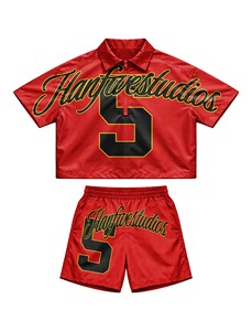 Multi Color Cropped <b>Mesh</b> Jersey Shirt & Shorts <b>Set</b> | Vintage Sporty Streetwear <b>Two</b> <b>Piece</b> <b>Set</b> | OEM Private Label Manufacturer - Product Image 6