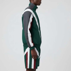 Men's Color Blocking Track Suit Set Green <b>White</b> Red Polyester Sporty Zippered Jacket Shorts Quick Dry Stand Collar - Product Image 3