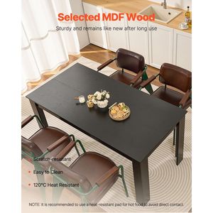 Moderno tavolo da pranzo rettangolare da 63 pollici grande tavolo da conferenza in legno per 4-6 persone 330LBS capacità cucina nera soggiorno - Product Image 2