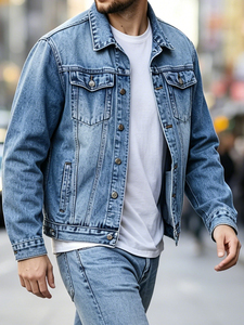 Veste en jean classique pour homme, bleu délavé vintage, veste en jean décontractée, veste en jean en coton de haute qualité pour homme, streetwear, vêtements d'extérieur - Product Image 4