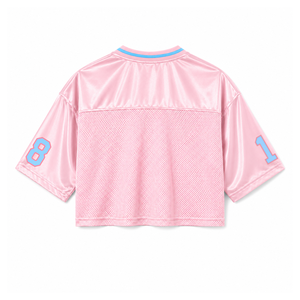 Camiseta personalizada Jack & Jill of America con cuello en V, bloques de color, manga corta, azul cielo y rosa, estilo casual unisex, de malla de poliéster. - Product Image 3