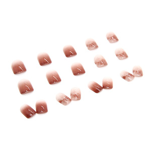 Lot de 24 faux ongles courts à presser, transparents, en ABS, avec dégradé rouge-brun, pour marque privée - Product Image 4