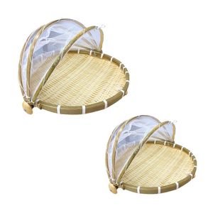 Premium Vietnamese BAMBOO TRAY with <b>Insect</b>-Proof <b>Mesh</b> Net Cover Food Protection Serving Tray Home Decor - Product Image 1