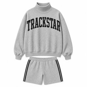 <b>Women's</b> Trackstar Logo Mock Neck Sweatshirt <b>Shorts</b> Set Casual Streetwear Model TS-SET-056 - Product Image 1