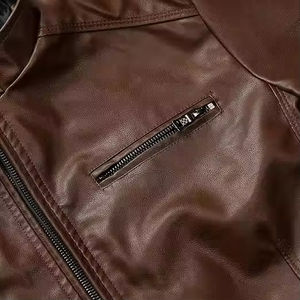 Nouvelle arrivée, veste en cuir PU vintage marron slim fit pour homme, style motard |   Veste de motard de qualité supérieure, vente en gros - Product Image 4