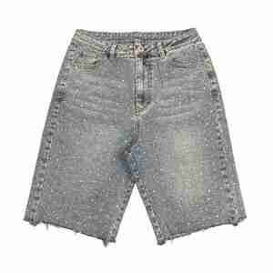 Denim Shorts Streetwear Custom Vintage Wash Shorts <b>Men</b> <b>Jeans</b> Shorts With Rhinestones Denim Shorts - Product Image 1