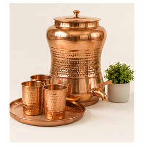 Distributeur d'eau moderne en cuivre pur Matka, design antique martelé à la main, réservoir de stockage d'eau ayurvédique avec robinet en laiton anti-fuite - Product Image 4