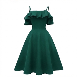 Vestido midi de hombros descubiertos para mujer, morado liso, con volantes, sin mangas, de tela tejida, elegante, acampanado, para fiesta - Product Image 1