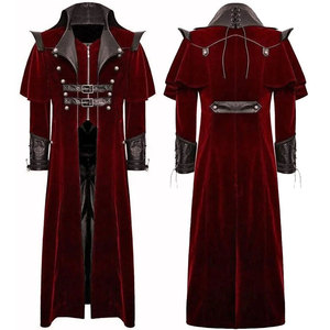 Manteau Rouge Gothique Steampunk pour Homme en Velours de Haute Qualité avec Accents en Similicuir Vente en Gros Usine 2026 - Product Image 1