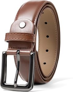 Ceinture décontractée pour homme en cuir véritable, couleur unie, boucle carrée argentée, imprimée, durable, noir marine, 3,5 cm x 110 cm - Product Image 1